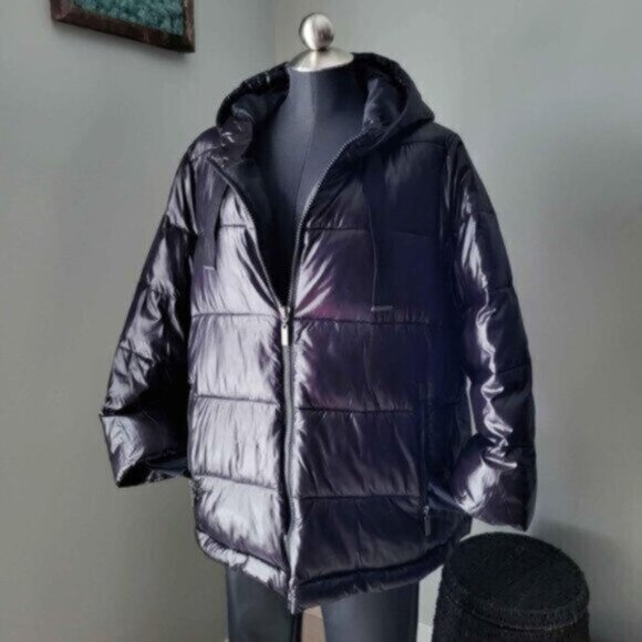 Nikki Jones Oversized Shiny Puffer Black Winter Jacket NWT Sz M - Picture 7 of 10